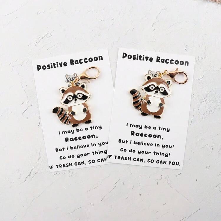 Funny Raccoon Keychain Gift, Positive Zinc Alloy Animal Trash Panda, Emotional Positive Support Gift For Men & Women, Friend, Coworker, Bestie, Motivational Encouragement Present, Best For Birthday - Multicolor - View 3