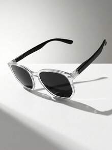 Geometric Men's Glasses With Clear Frame And Black Lens Modern Style Versatile UV400 Protection Lightweight Resistant Exclusive Design Current Look Urban Look For Beach Driving And Casual Fashion - 水晶/黑色 - 查看 2