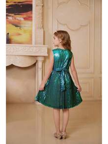 Girls Sequin Dress Sleeveless Prom Party Formal Graduations Fancy Tween Girls Dresses Size 5-12 - Đen-xanh - Xem 5