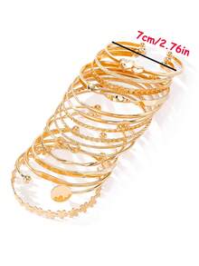 15pcs/6pcs Set Vintage Elegant Metal Hollow Carving Love Knot Flower Star Layered Bracelet Set, Minimalist Chic Suitable For Women Summer Holiday Party Date Daily Wear Versatile Jewelry Gift - Yellow Gold - View 6