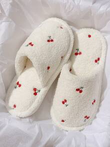 Women's White Ditsy Floral Fluffy Lined Winter Slippers, Indoor/Outdoor House Slippers - Beige - View 8