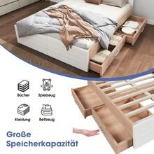 Double Bed, Wooden Bed Frame 160*200cm With 2 Drawers, Modern Bed Including Bed Frame And Slatted Base - 207*80*165cm (L*H*W) In Oak/White (With Mattress) - White - View 3