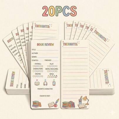20/50 Stücke doppelseitige Buchrezensionskarten & Lesezeichen, cremefarbene Leseliste, heilende Lesetagebuchkarten, atmosphärische Lesenotizen, unverzichtbares Utensil für Buchliebhaber