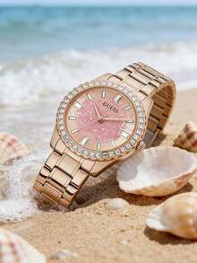 Guess 女士石英表，玫瑰金不锈钢表带，水晶表圈和闪亮表盘，时尚女士正装腕表 GW0405L3 - 粉色 - 查看 5