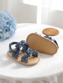 Dép xăng đan đế mềm mùa hè cho bé gái sơ sinh, giày bệt dự tiệc cưới, dép đi biển, giày chống trượt cho trẻ nhỏ với thiết kế bèo nhún dễ thương. - Màu xanh lam - Xem 7