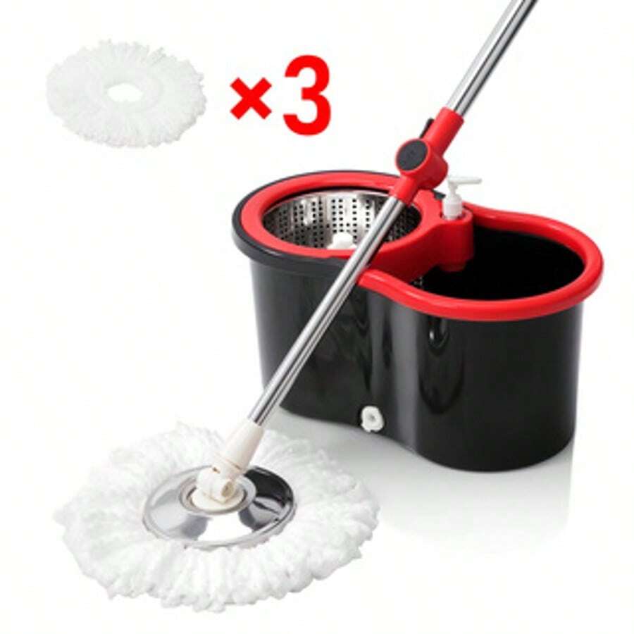 BN BY NEE This Spinning Mop And Bucket Set With A Water Filter Is Perfect For Bathroom Use. It Includes A 360° Rotating Mop Bucket System, Three Microfiber Mop Replacement Heads, And A 61-Inch Adjustable Stainless Steel Handle For Effective Floor Cleaning. - 黑色升級1 - 查看 1