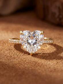 1 chiếc nhẫn hình trái tim thanh lịch và tinh tế 2-3-5 carat dành cho nữ, bạc sterling 925, nhẫn dự tiệc/sinh nhật kiểu cổ điển, trang sức thời trang làm quà tặng sinh nhật. - Vàng - Xem 7