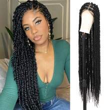 Super Long 45'' Square Knotless Spring Twist Braided Wigs For Women Full Lace Front Twist Braid Wig With Baby Hair Synthetic Braiding Wig Passion Twist Braids Wigs With Boho Curls End - Multicolor - View 1