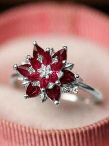 1 chiếc nhẫn đơn kiểu dáng cổ điển sang trọng, đính đá sen và đá giả kim cương, chất liệu đồng màu bạc, thích hợp cho các buổi tiệc, họp mặt, lễ đính hôn, đám cưới. - Bạc - Xem 9