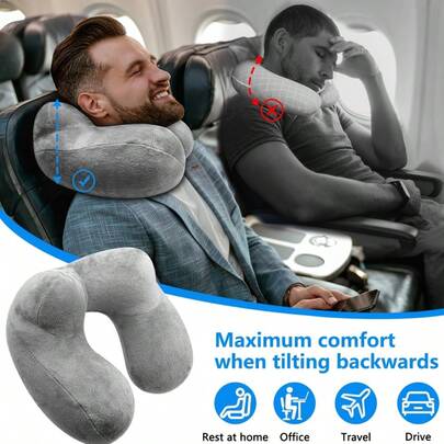 Ergonomic Inflatable Travel Pillow, With Earplugs, Soft Velvet Neck Support, Machine Washable, All-Season, Space Theme, Casual Style, Quick Buckle Design, Foam Filling, PVC Shell, Suitable For Airplane, Car, Office, Camping - Multifunctional Sleep Pillow