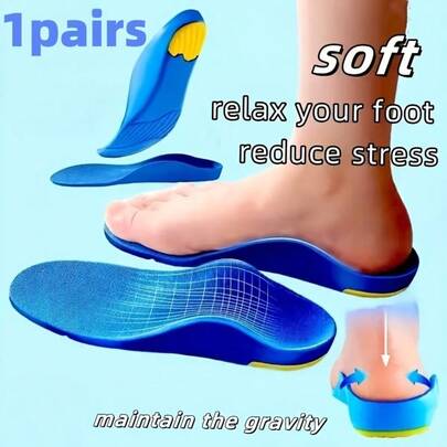 1 Pair Arch Support Insoles, Unisex Shock Absorbing Massage Insoles, Suitable For Running Shoes, Work Boots, Long-Time Standing, Made Of EVA Material