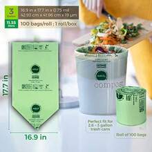 ANECO 100% Compostable Trash Bags 3 Gallon 100 Count Extra Thick Compost Bags for Countertop Bin Small Compost Bag Biodegradable Food Waste Bags with TUV OK Compost Home and BPI certified - verde - Ver 5