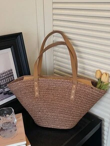 Dedoo Travel Messenger Bag Woven Straw Bag Travel Bag New Fashion Beach Bag Niche Summer Shoulder Bag - Brown - View 6