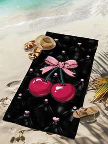 1pc Heart-Shaped Cherry Design Beach Towel, Extra Large & Ultra-Soft Microfiber Quick Dry Beach Towel, Lightweight & Soft For Travel, Swimming, Camping - A - View 9