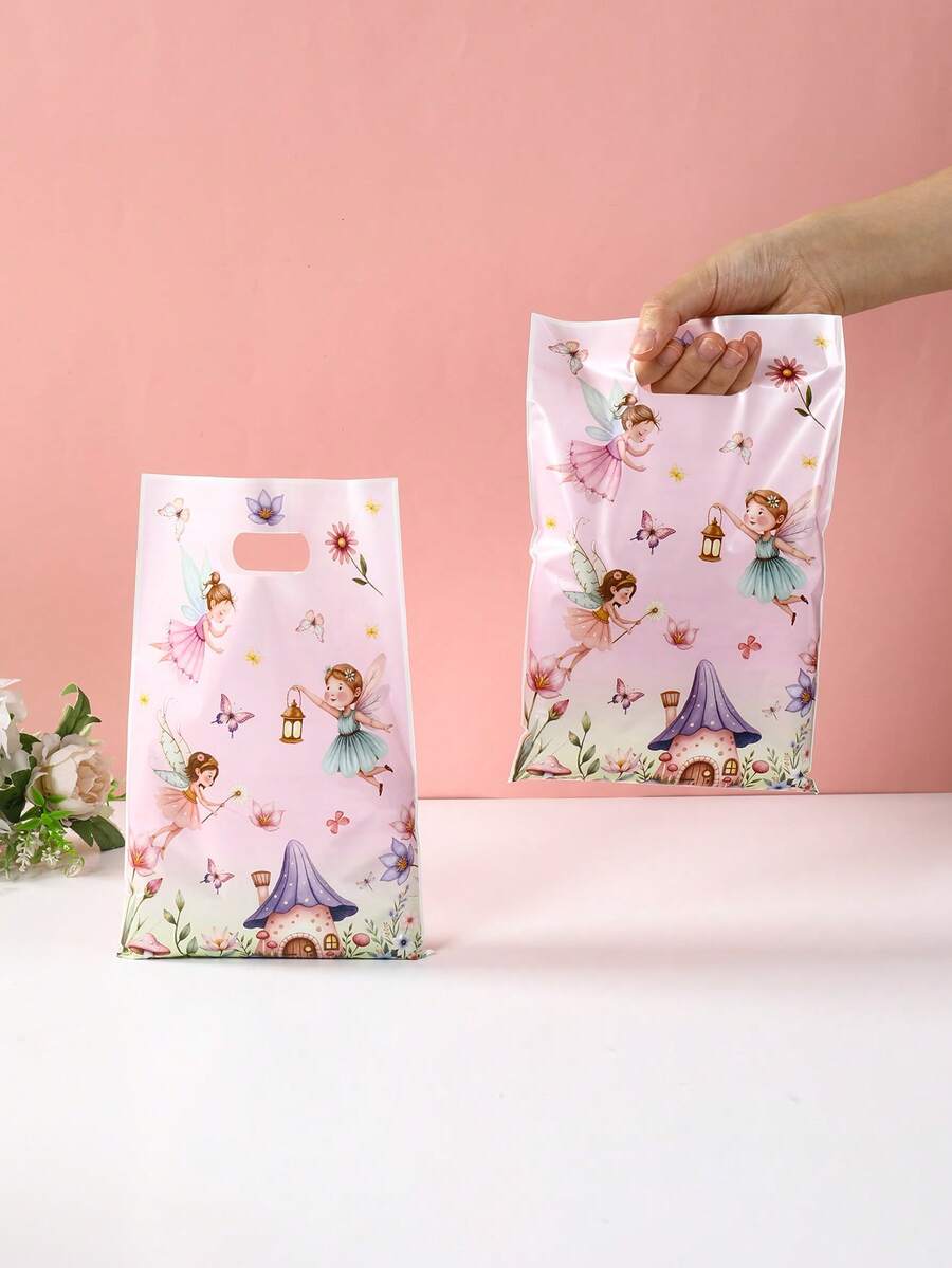 10/25/50个装 16.5*25厘米 塑料婴儿派对礼品袋，带提手，防水可重复使用，花园主题礼品袋，适用于女孩生日派对、新娘送礼会、花园派对、性别揭晓派对、日托派对用品