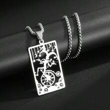1件男士朋克塔罗牌镂空不锈钢项链 - 銀色 - 查看 7