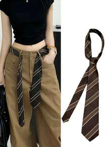 1条女士时尚街头风条纹休闲腰带（6厘米），英式学院风条纹针织领带，派对服装配饰，衬衫装饰，创意桌面摆件，生日惊喜，圣诞节，万圣节礼物，送给家人和朋友 - 彩色 - 查看 3