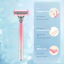 紫色女士六层安全剃须刀 - 可重复使用，无香型刀片，顺滑剃除体毛、腿毛和胡须 - 淺粉色 - 查看 7