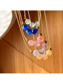 1pc Blue Agate Bracelet, Women's Bracelet, Blue Agate Bracelet, Healing Crystal Bracelet, Beaded Bracelet, Stress Relief Bracelet, Blue Agate Jewelry - Blue - View 3