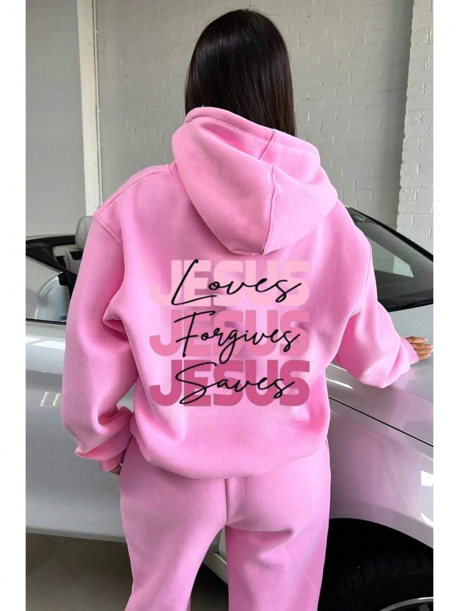 Women's Jesus Fleece Hoodie, Kangaroo Style, Christian Style - 淺粉色 - 查看 1