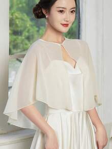 Chiffon Pearl Shawl, Fashionable Luxury Shawl, Pearl Chiffon Lightweight Breathable Sun Protection Shawl - Champagne - View 3