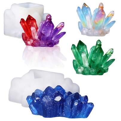 2pcs Crystal Cluster Resin Molds, 2 Sizes Crystal Shape Silicone Molds, Suitable For Resin, Quartz, Epoxy Resin, For Resin Crafts, DIY Crystal Healing Stones, Home Decor