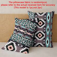 1pc Minimalist Modern Bohemian H Pattern Printed Washed Pillowcase, Bedroom Pocket Closure Soft Pillow Cover, Bedding - Multicolor - View 5