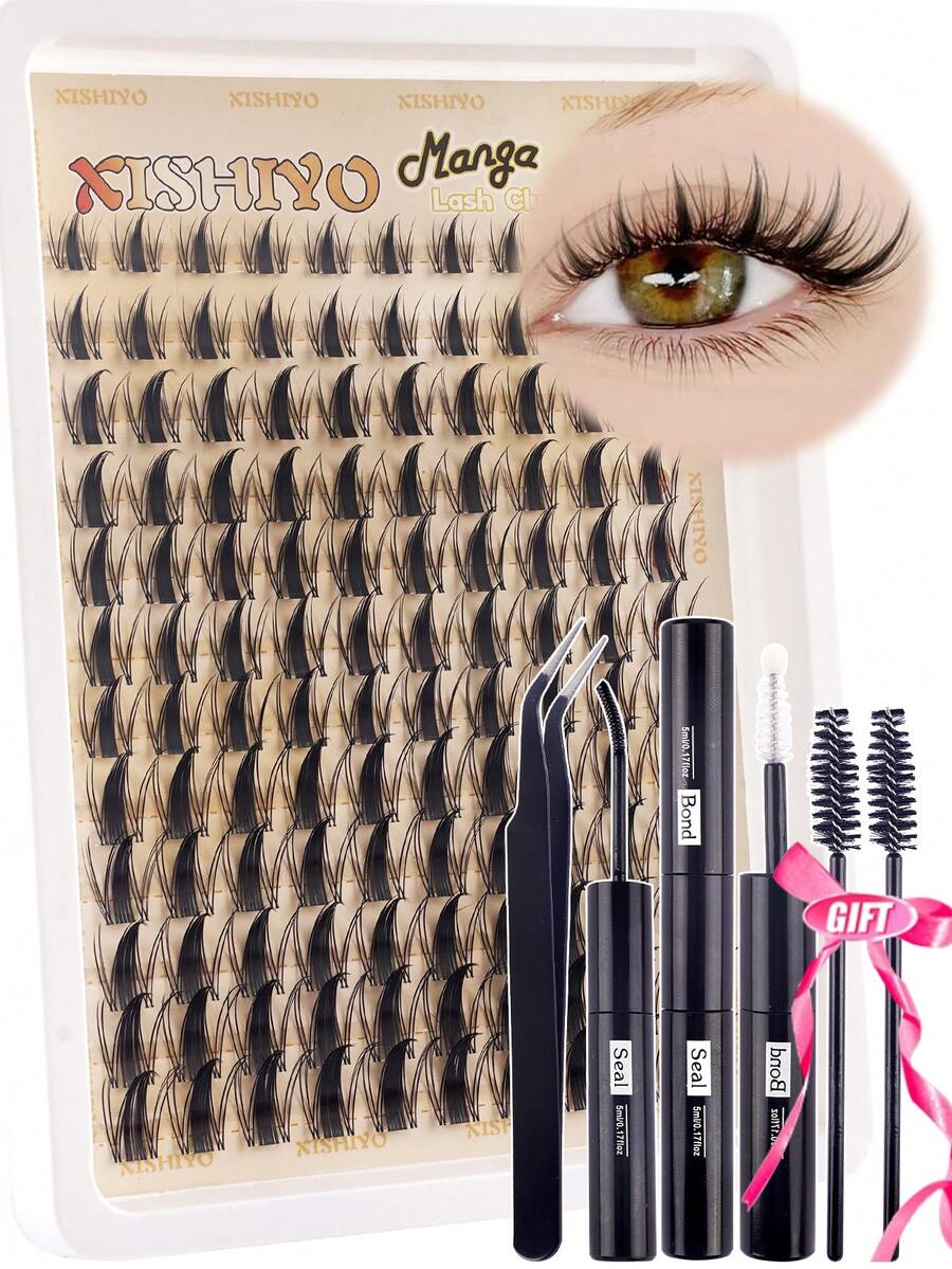 120 piezas Kit de pestañas en racimo, Kit de pestañas en racimo de manga, Kit de racimos de pestañas naturales, Pestañas individuales wispy, Racimos de pestañas de hada con picos, Banda transparente invisible, Hazlo tú mismo en casa, 8-16MM