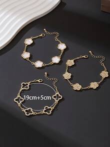 3件套经典奢华水钻镂空四叶草和五叶草手链，送给男友的优雅礼物 - 白色 - 查看 6