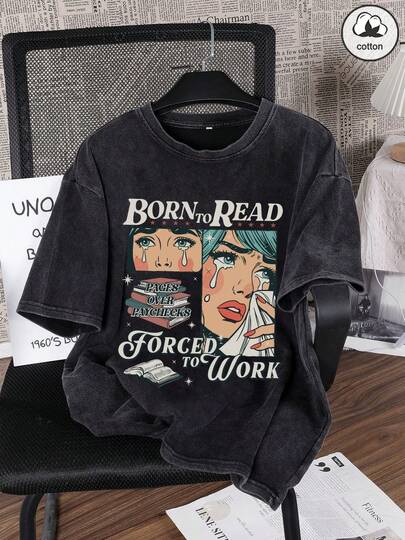 Áo thun nữ Es Trus Cotton, in họa tiết hip-hop vui nhộn mùa hè "Truyện tranh cô gái retro", họa tiết cá tính, phong cách đường phố Hàn Quốc, thoải mái, retro, cơ bản, thời trang công sở, đa năng, phong cách Y2K, phù hợp cho hoạt động ngoài trời, giải trí, kiểu dáng punk cá tính, màu đen, dáng rộng, cổ tròn, tay ngắn, cỡ lớn, đã qua xử lý giặt.