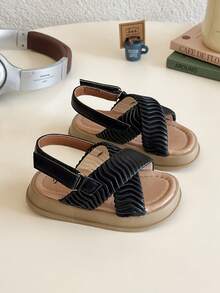 Infant Casual Hook And Loop Flat Sandals, Unisex - Black - View 5