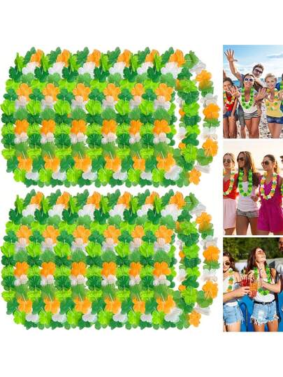 1-50 piezas Collares de Leis de Hawái - Guirnalda de flores tropicales ligera con pétalos suaves, guirnaldas para fiestas hawaianas, collares de flores hawaianas, decoraciones gratuitas para fiestas hawaianas adecuadas para bodas, fiestas hawaianas, fiestas tropicales, baile, disfraces, Día de San Patricio, carnaval (Lei hawaiano tradicional)