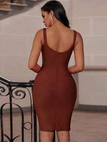 Women's Brown Mini Bandage Dress - Brown - View 2
