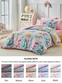 Bộ chăn ga gối họa tiết khủng long 2/3 món, bộ vỏ chăn và vỏ gối bằng polyester hình hoạt hình dễ thương, mềm mại và thoáng khí, có thể giặt máy, quà tặng cho bé trai, bé gái, trẻ em, thanh thiếu niên (1 vỏ chăn + 1/2 vỏ gối, không kèm ruột gối) - Nhiều màu - Xem 6