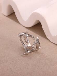 1枚独特不对称几何镂空戒指，18K镀金可调节开口戒圈，时尚配饰，个性化时尚礼物 - 彩色 - 查看 6