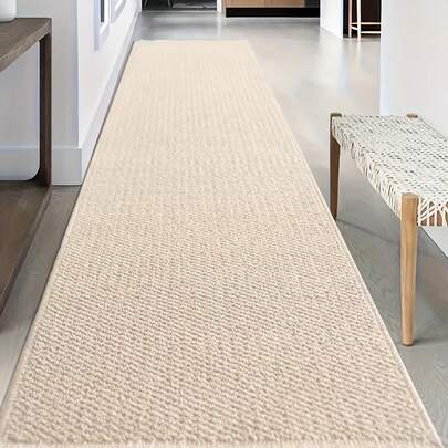 1pc Beige Rectangular Rug, Similar To Jute Long Rug, With Nordic Style, Washable Doormat, Suitable For RV, Tent, Corridor And Camping. Can Be Used For Outdoor Camping, Hiking And Road Trips, Bedroom Decor, Rug, Home Decor, Living Room Rug, Living Room Home Decor, Outdoor Rug, Washable Rug