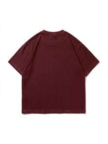 Zrgoth Men's Casual Versatile Minimalist Chest Graphic English Slogan Print Short Sleeve T-Shirt - Burgundy - View 3