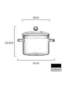1pc High-Temperature Resistant Glass Pot With Dual Handles, Retro Style Transparent Pot With Lid, Wholesale Household Refrigeration Fruit Container, Cooking Pot - View 12