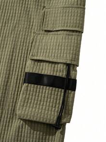 Pantalones cargo casuales para hombres con dobladillo con cordón, multibolsillos, pantalones ligeros y texturizados 3/4 para senderismo - Verde militar - Ver 4
