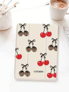 1pc Fashion Bowknot, Leopard, Cherry Pattern Flat Protective Case, Compatible With 10.2 Inch 2021/2020 10th/9th/8th Gen, (A16) 11 Inch 11th Generation 2025, Compatible With Samsung Galaxy Tab A8 10.5 Inch 2022, Tablet Protective Cover With Pencil Slot, Supports Auto Sleep/Wake - Multicolor - View 2