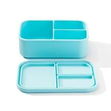 Compartmentalized Silicone Lunch Box To Prevent Flavors From Mixing, Microwaveable Lunch Box, Portable Lunch Box, Outdoor Camping Picnic Box - 三格藍色-分隔鎖味 - 查看 13