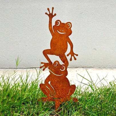 叠叠青蛙复古花园装饰插牌，迷人青蛙乡村户外装饰插牌，圣诞节庭院雕塑艺术品，青蛙花园装饰插牌，叠叠青蛙户外雕塑，亚克力装饰插牌