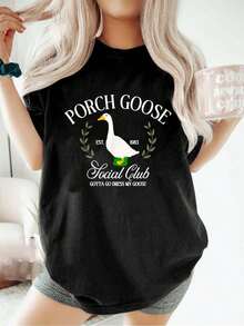 Porch Goose Social Club Tengo que irme Viste a mi ganso Camiseta Silly Goose Camiseta gráfica - Negro - Ver 1