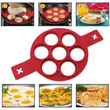 Flip Cooker Pancakes Mold - Silicone Pancake Molds 7 Circles Reusable Non Stick Egg Mold Ring Pancake Maker / - View 7