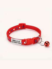 1pc Customized Cat Collar, Cute Pet Cat Collar With Engraved Pet Name Pendant, Perfect Gift For Pets - Multicolor - View 11