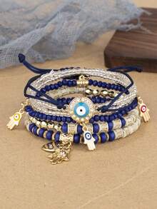 6 buah Gelang Mata Jahat Vintage untuk Wanita, Cocok untuk Liburan (Bahan dan Jumlah Manik Mungkin Sedikit Berbeda) - Royal Blue - View 3