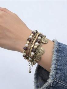 1 chiếc vòng tay hạt cườm nhiều lớp phong cách Bohemian cổ điển với mặt dây chuyền hình đồng xu cổ, phù hợp cho trang phục hàng ngày. - Tiền xu cổ - Xem 7