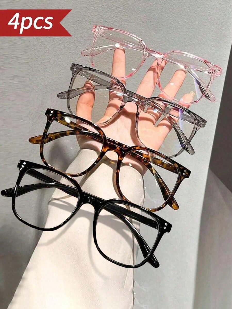 4/1pc Unisex Large Frame Glasses, Simple Design With Multiple Colors, Ideal For Reading, Computer Work & Daily Occasions - Transparent - View 1