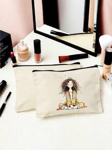 1个可爱女孩图案化妆包，大容量旅行洗漱包 - 母亲节礼物，独特收纳袋，化妆包，节日礼品袋 - 彩色 - 查看 5