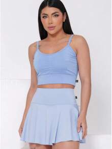 Women's Fitness/Gym Ruffled Short Skirt With Spandex Finish - WOLFOX - Baby Blue - View 1